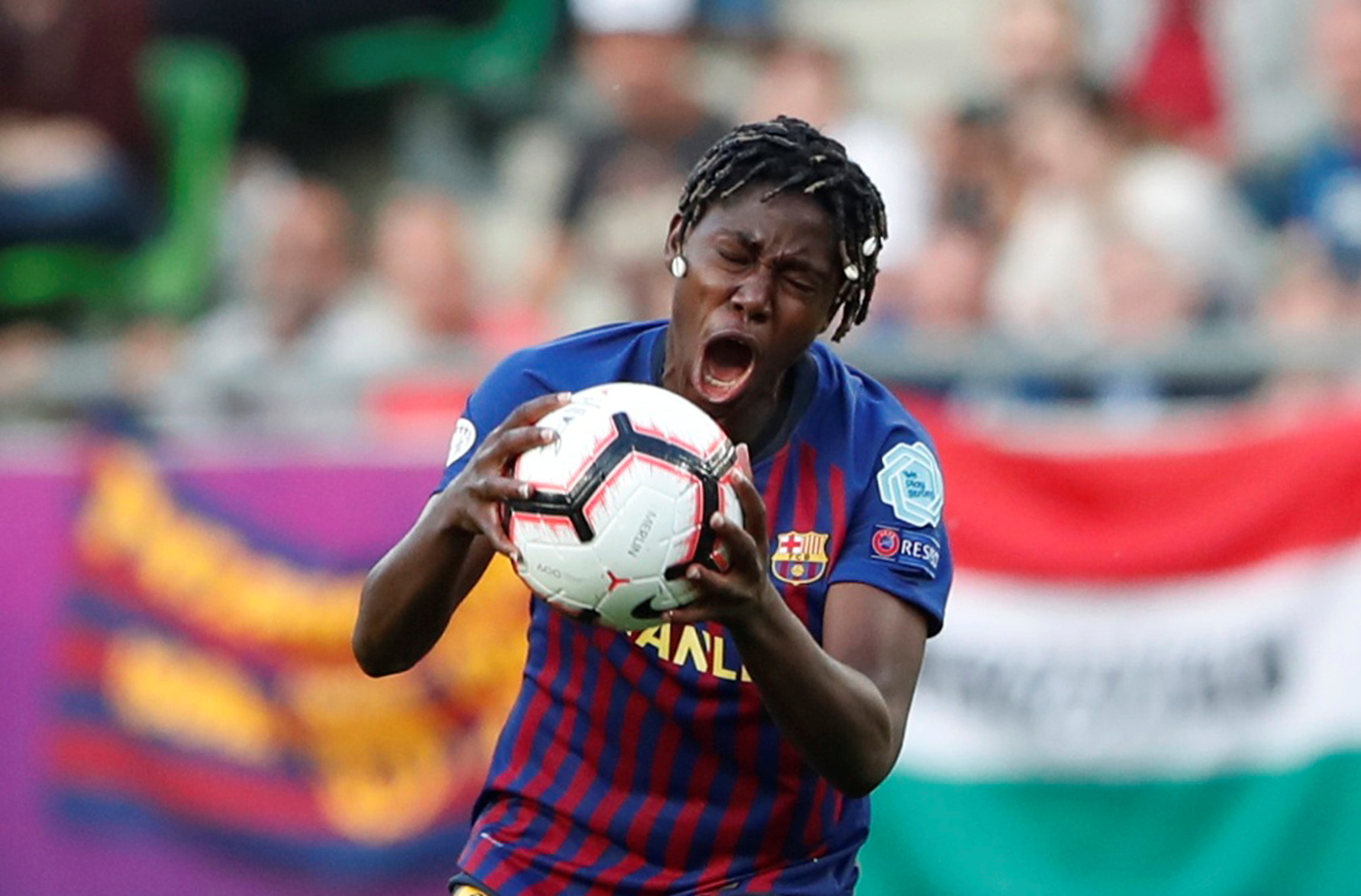 Women's Champions League Final - Ferencvaros Stadium, Budapest, Hungary - May 18, 2019 Barcelona's Asisat Oshoala reacts (Bernadett Szabo/Reuters)